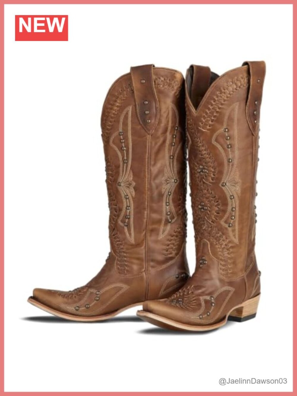 Knee High Cowboy Boots Faux Leather Chunky Heel Western Embroidery